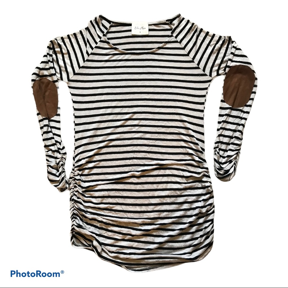 ISO Ella Mara Striped Top Suede Elbow Patches